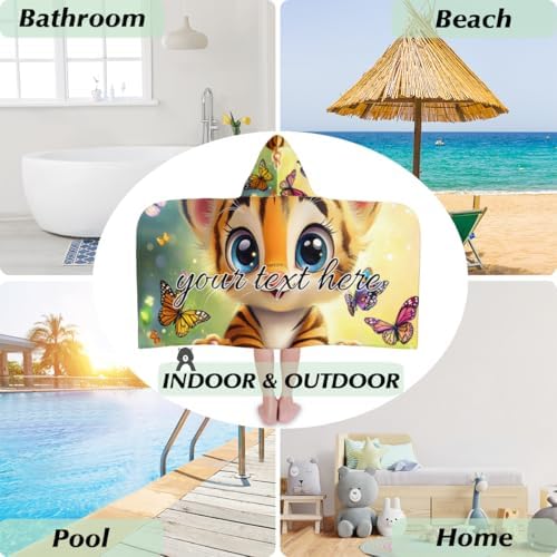 Personalized Tiger Kids Hooded Beach Towel for Boys Girls