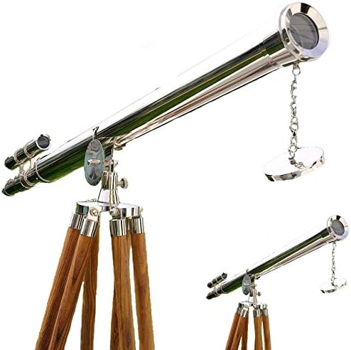 Nautical Double Barrel Telescope with Brass and Wood Stand