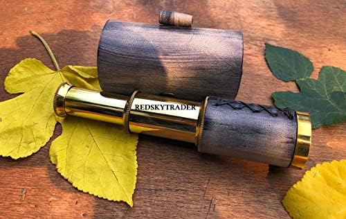 6 Inch Handheld Brass Telescope with Leather Case