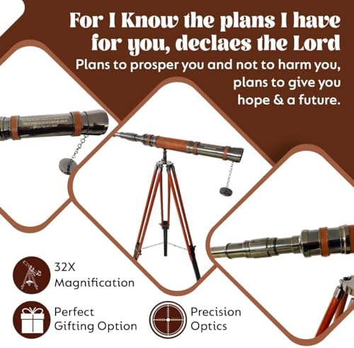 Antique Brass Telescope with Wooden Tripod