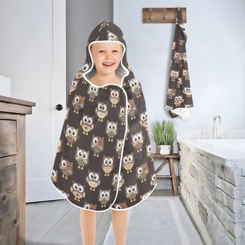 GOODOLD Owls Brown Kids Hooded Bath Towel