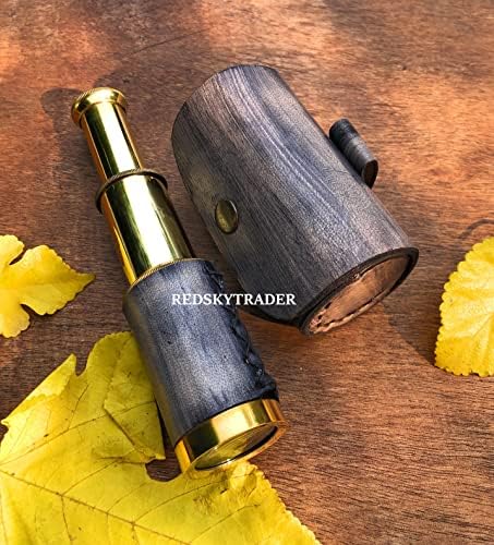 6 Inch Handheld Brass Telescope with Leather Case