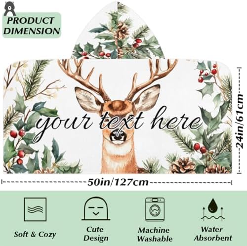 Christmas Deer Personalized Kids Beach Towel
