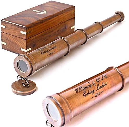 Nautical Vintage Copper Telescope with Wooden Box