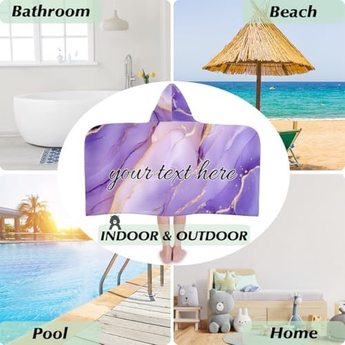 Purple Marble Personalized Kids Beach Towel with Hood