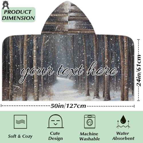 Personalized Kids Hooded Beach Towel with Snow Forest Design