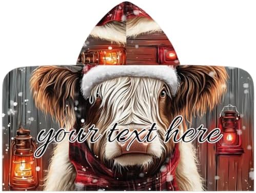 Christmas Cow Personalized Kids Beach Towel Winter Holiday Custom Name Hooded Bath Towel