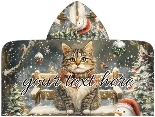 Christmas Cat Personalized Kids Beach Towel for Boys Girls