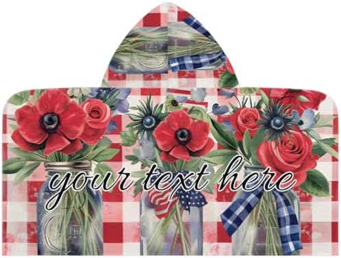 Personalized Kids Hooded Beach Towel 4th of July Floral Poppy
