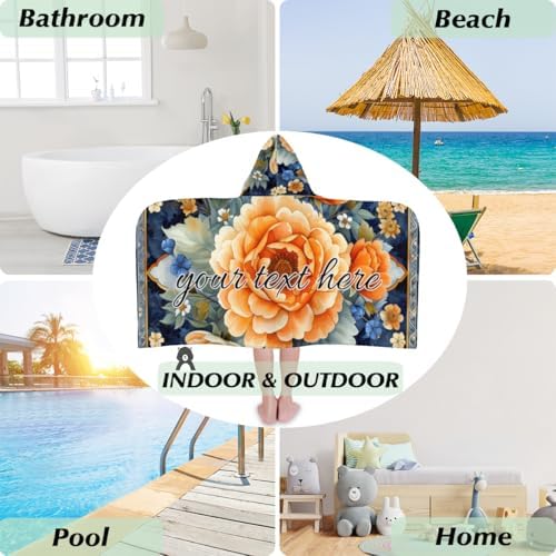 Boho Floral Personalized Kids Beach Towel with Hood