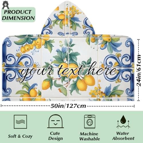 Personalized Blue Lemon Kids Beach Towel with Hood