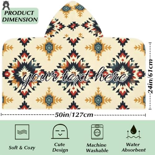 Boho Abstract Pattern Kids Beach Towel with Custom Name