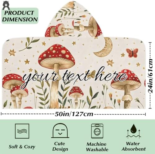 Modern Mushroom Personalized Kids Beach Towel for Boys Girls