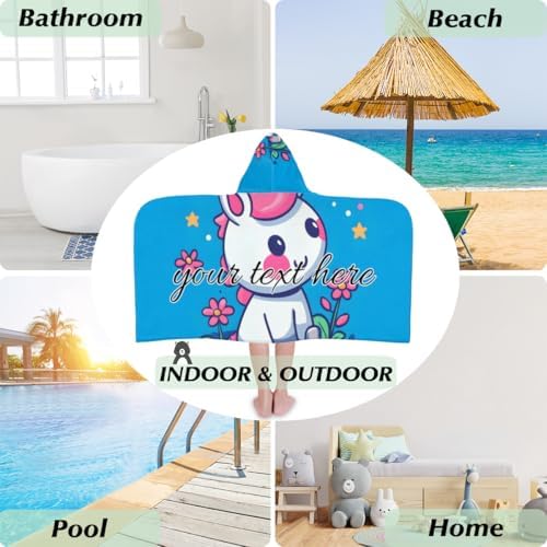Personalized Unicorn Kids Hooded Beach Towel for Boys Girls