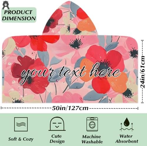 Pink Cute Retro Floral Personalized Kids Beach Towel