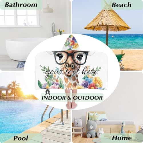 Personalized Kids Beach Towel with Hood Giraffe Design