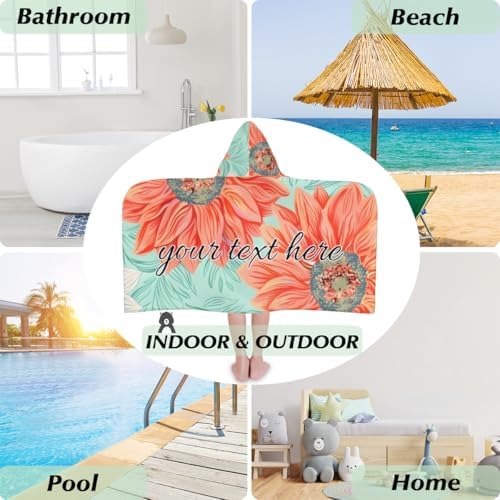 Red Sunflower Personalized Kids Beach Towel for Boys Girls