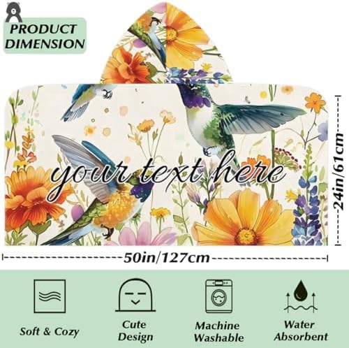 Watercolor Hummingbirds Personalized Kids Beach Towel