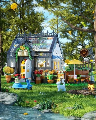Flower House Coffee Shop Building Set with Lights and Piano