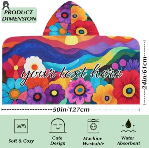 Abstract Mountain Floral Personalized Kids Beach Towel with Hood