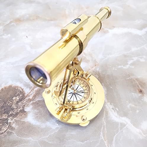 Vintage Brass Telescope with Compass Base