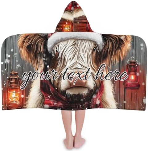 Christmas Cow Personalized Kids Beach Towel Winter Holiday Custom Name Hooded Bath Towel