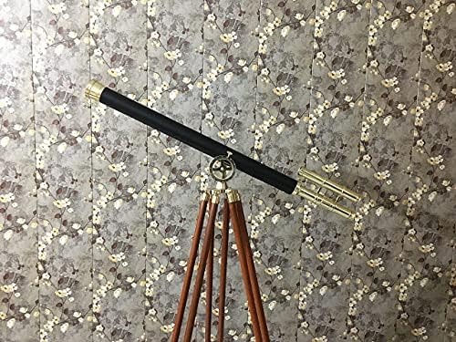 Handmade Brass Telescope with Wooden Tripod Nautical Decor