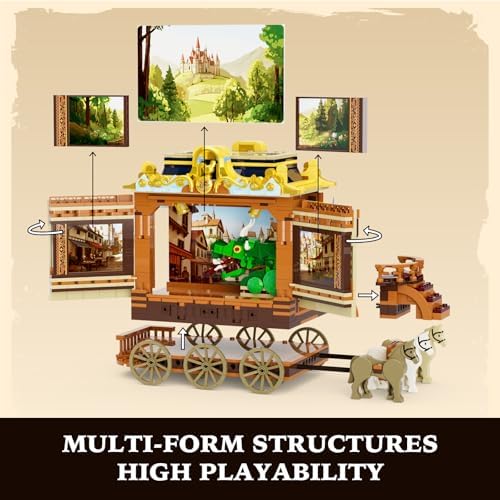 Medieval Troupe Carriage Building Set with LED Lights and Minifigures 1248 Pcs