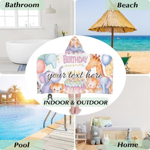 Personalized Kids Hooded Beach Towel with Name Cartoon Animal Design
