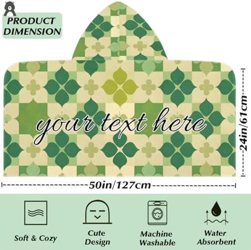 St Patricks Day Buffalo Plaid Clover Shamrock Personalized Kids Beach Towel