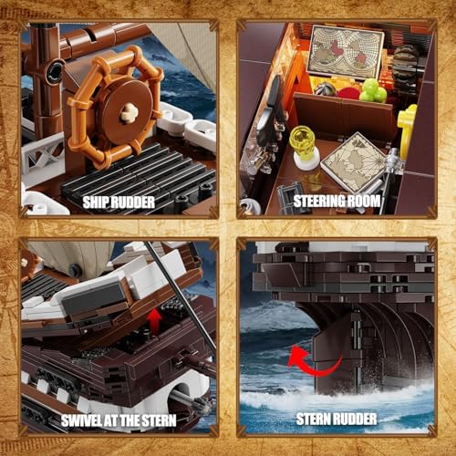 TYCOLE Pirate Ship Building Set with Lights - 2076PCS Mayflower Ship Model Toy