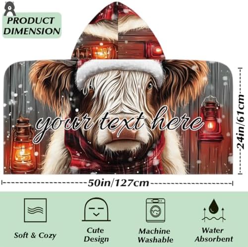 Christmas Cow Personalized Kids Beach Towel Winter Holiday Custom Name Hooded Bath Towel