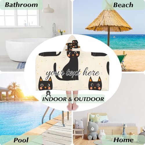 Joyousleap Black Cat Kids Beach Towel with Hood