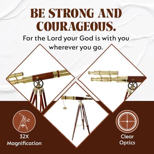 Nautical Brown Leather Brass Telescope Floor Standing Decor