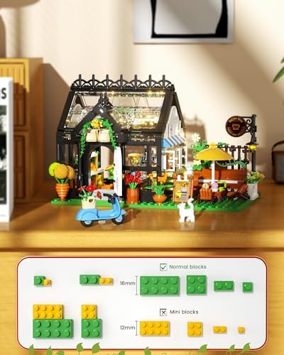 Flower House Coffee Shop Building Set with Lights and Piano