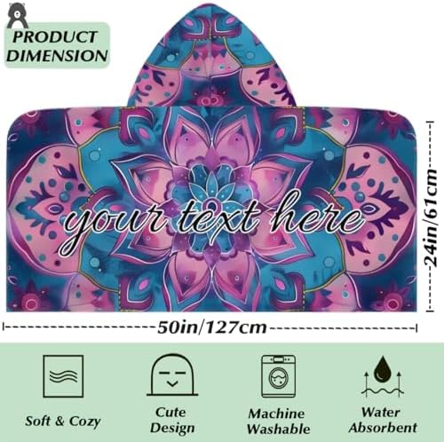 Mandala Purple Flower Personalized Kids Beach Towel with Hood