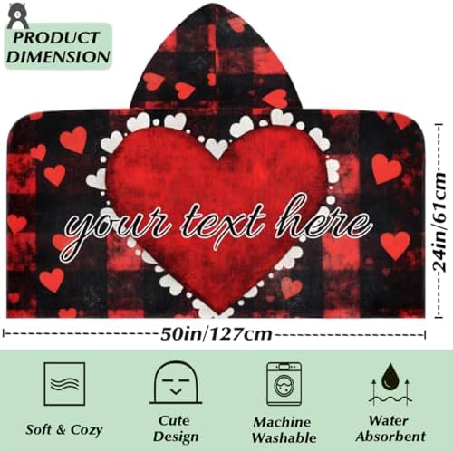 Personalized Kids Beach Towel with Hood Custom Name Buffalo Check