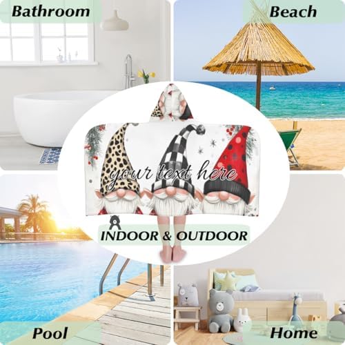 Personalized Christmas Gnome Kids Hooded Bath Towel