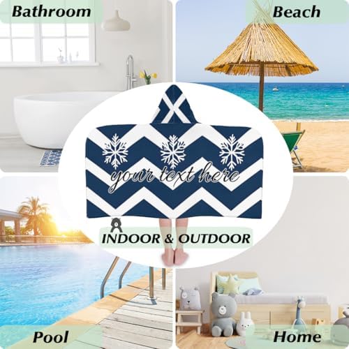 Snowflakes Personalized Kids Beach Towel with Hood Winter Blue Design