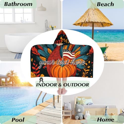 Thanksgiving Turkey Kids Personalized Hooded Beach Towel