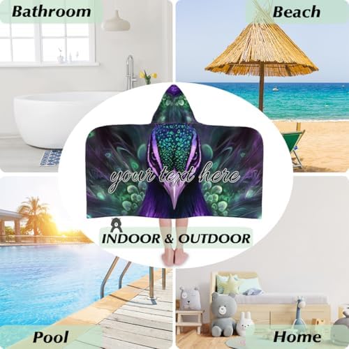 Peacock Personalized Kids Beach Towel with Hood 1