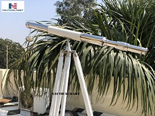 Elite White Leather Floor Standing Telescope with Brass Base