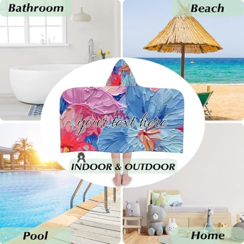 Pink Floral Personalized Kids Beach Towel with Hood