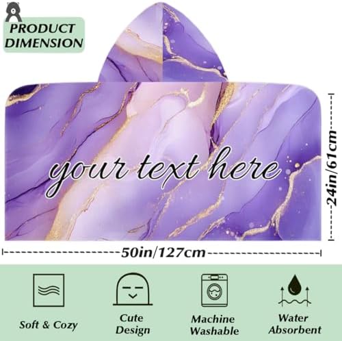Purple Marble Personalized Kids Beach Towel with Hood