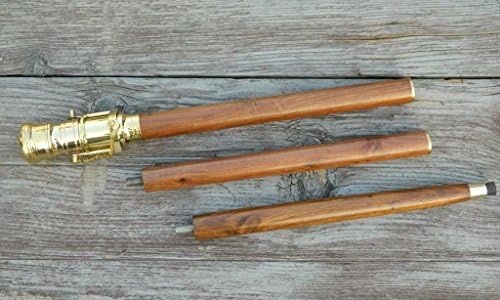 Brass Wood Walking Stick with Folding Telescope