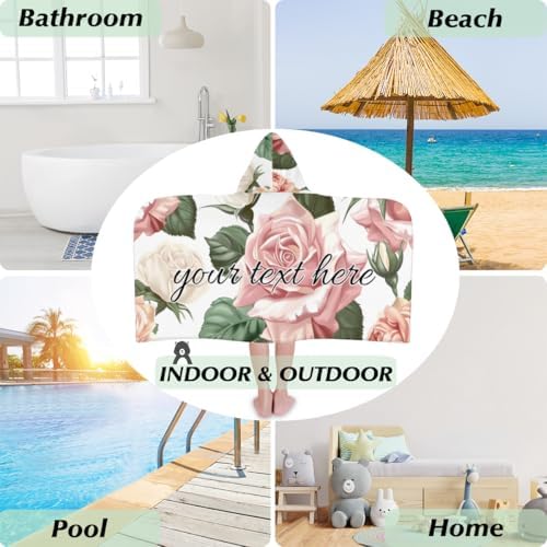Flower Pink Floral Rose Personalized Kids Beach Towel
