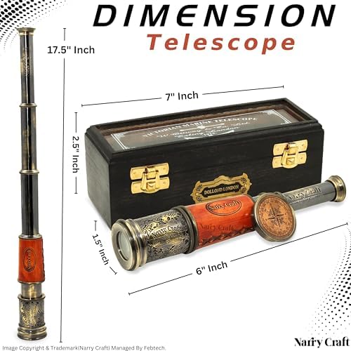 Vintage Brass Telescope with Black Wooden Box