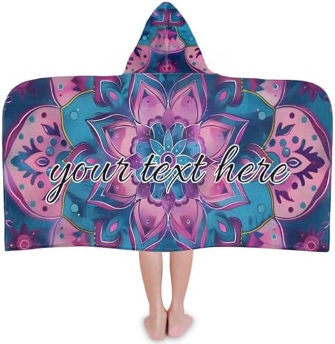 Mandala Purple Flower Personalized Kids Beach Towel with Hood
