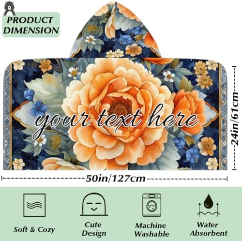 Boho Floral Personalized Kids Beach Towel with Hood