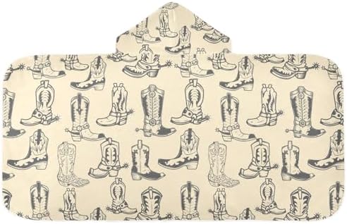 Kids Beach Towel Soft Hooded Poncho with Cowboy Boots Print